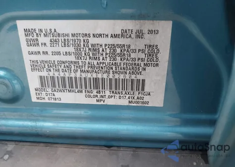 2014 Mitsubishi Outlander Sport Es из США, поврежденный, VIN 4A4AP3AUXEE002604